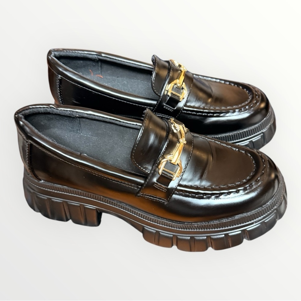 ASOS Black Loafers with Gold Buckle